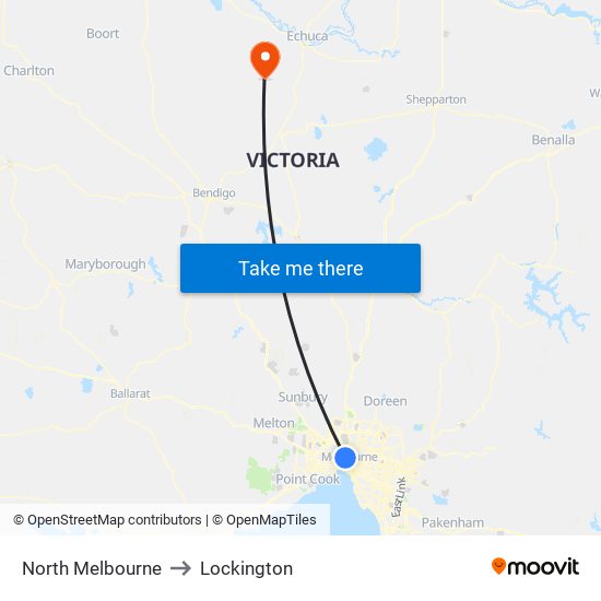 North Melbourne to Lockington map