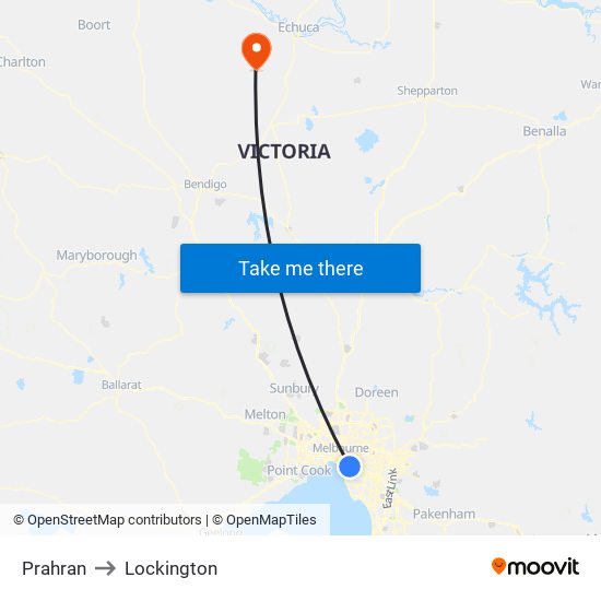 Prahran to Lockington map