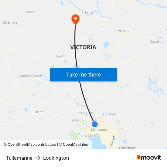 Tullamarine to Lockington map