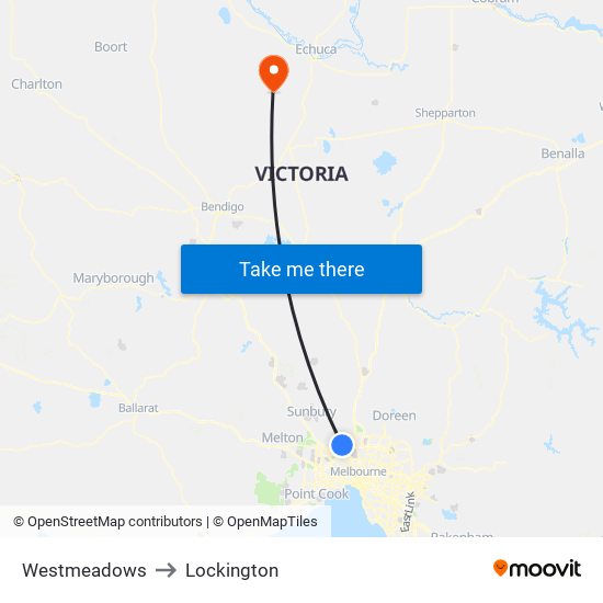 Westmeadows to Lockington map