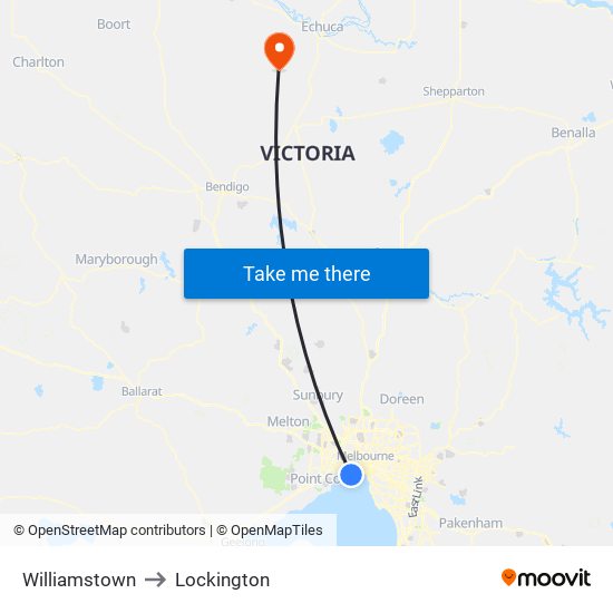 Williamstown to Lockington map