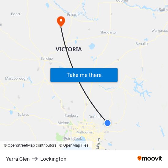 Yarra Glen to Lockington map