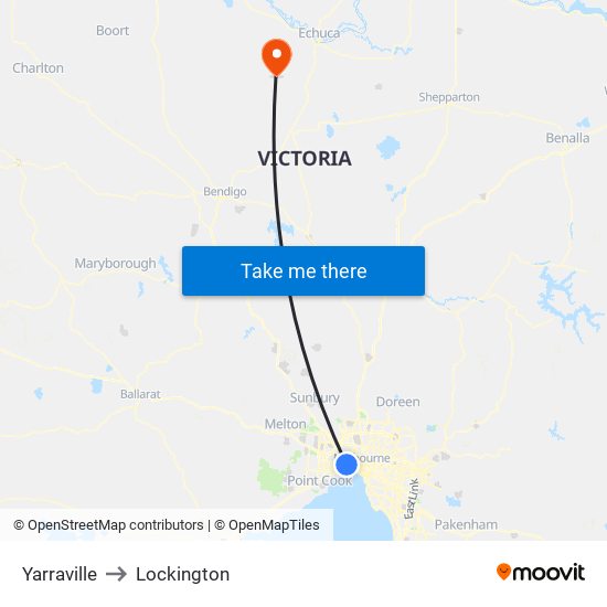 Yarraville to Lockington map