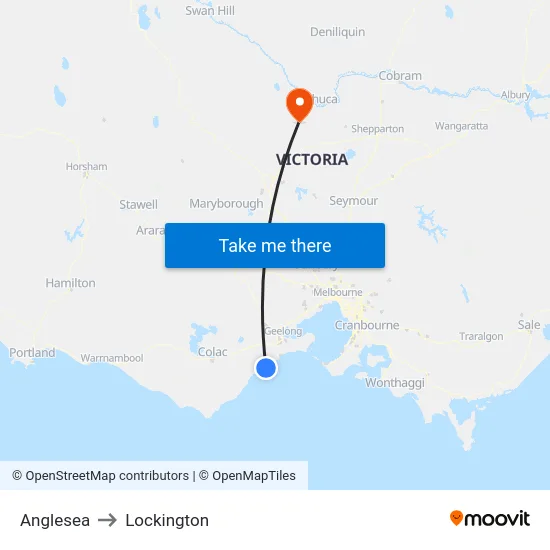 Anglesea to Lockington map