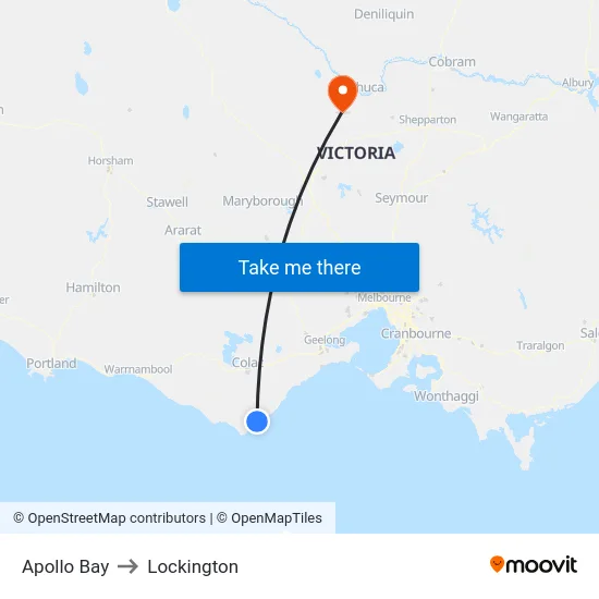 Apollo Bay to Lockington map