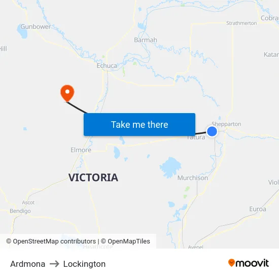 Ardmona to Lockington map