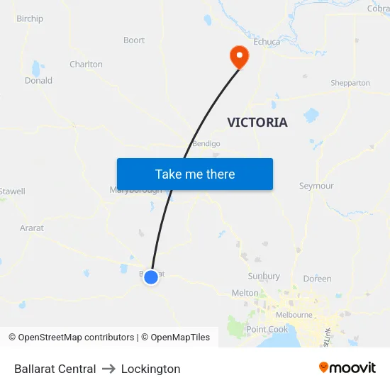 Ballarat Central to Lockington map