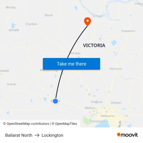 Ballarat North to Lockington map