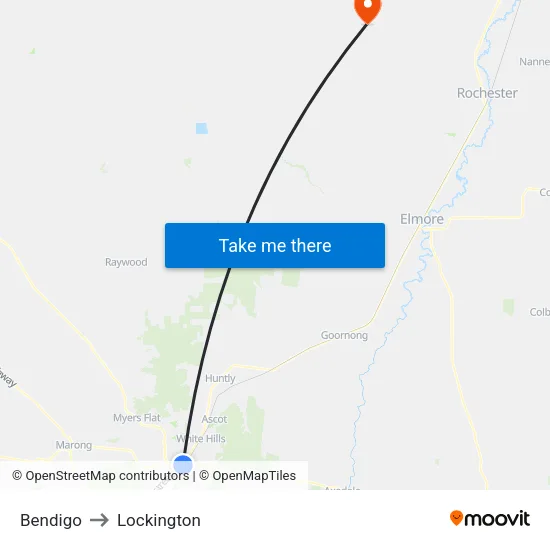 Bendigo to Lockington map