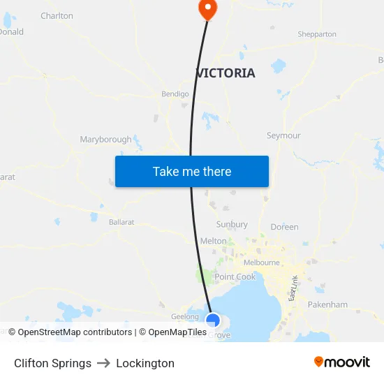 Clifton Springs to Lockington map