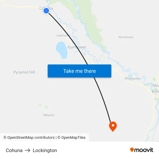 Cohuna to Lockington map