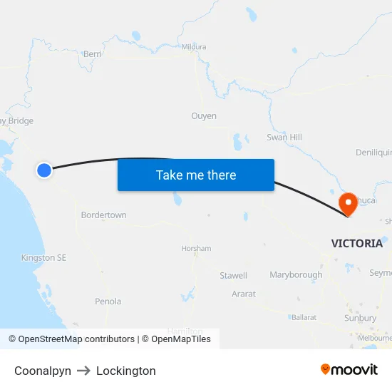 Coonalpyn to Lockington map