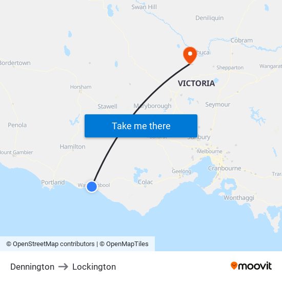 Dennington to Lockington map