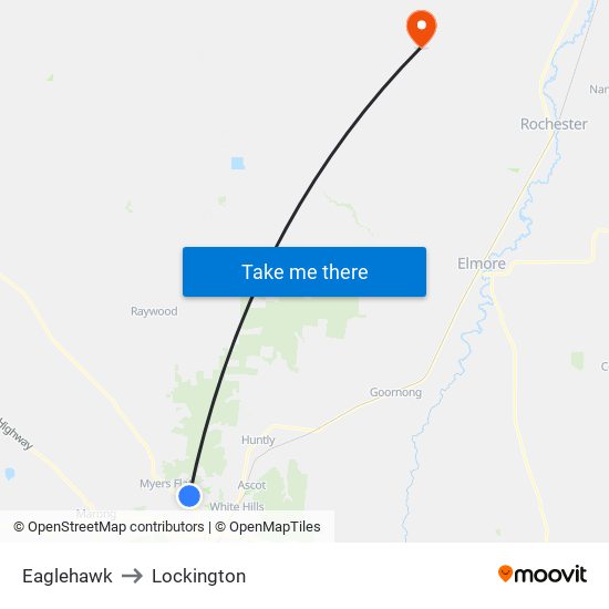 Eaglehawk to Lockington map