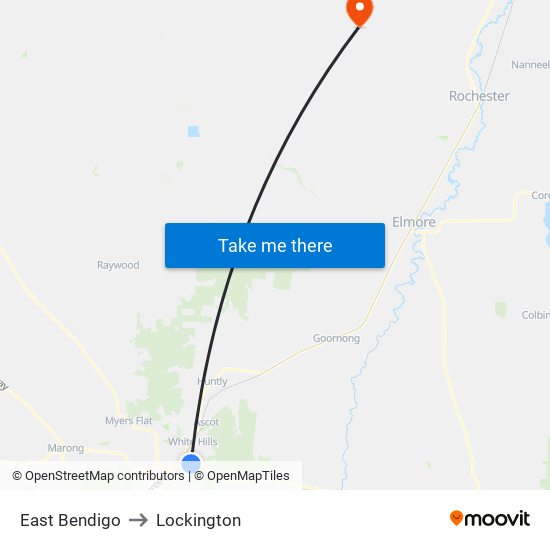 East Bendigo to Lockington map