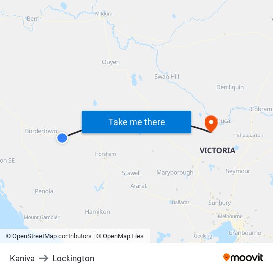 Kaniva to Lockington map