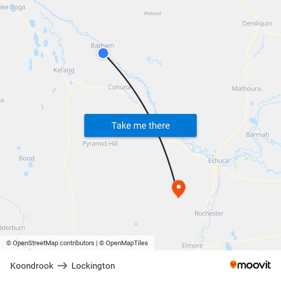 Koondrook to Lockington map