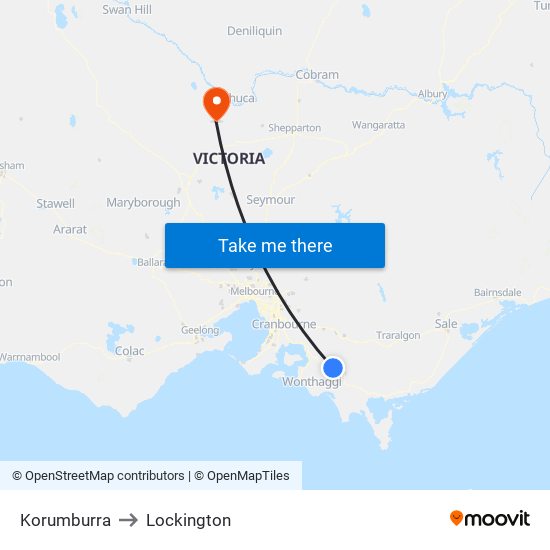 Korumburra to Lockington map