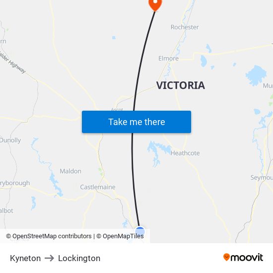 Kyneton to Lockington map