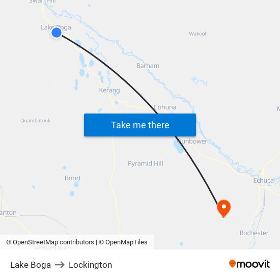 Lake Boga to Lockington map