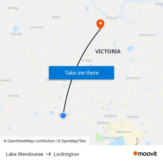 Lake Wendouree to Lockington map