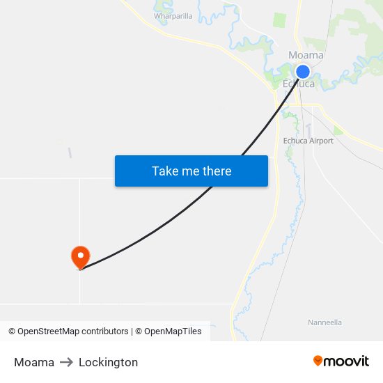 Moama to Lockington map