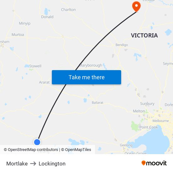 Mortlake to Lockington map