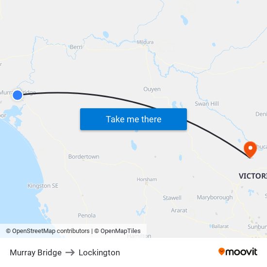 Murray Bridge to Lockington map