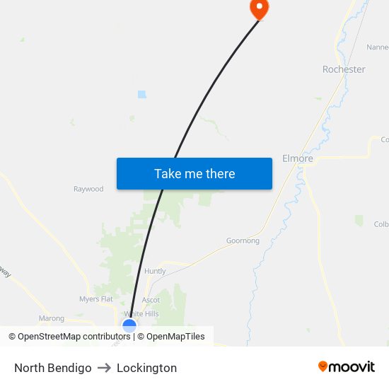 North Bendigo to Lockington map