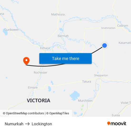 Numurkah to Lockington map