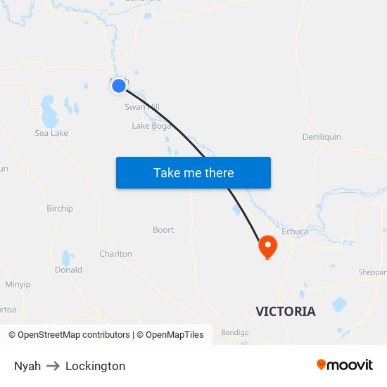 Nyah to Lockington map