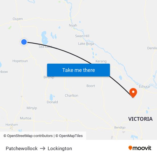Patchewollock to Lockington map