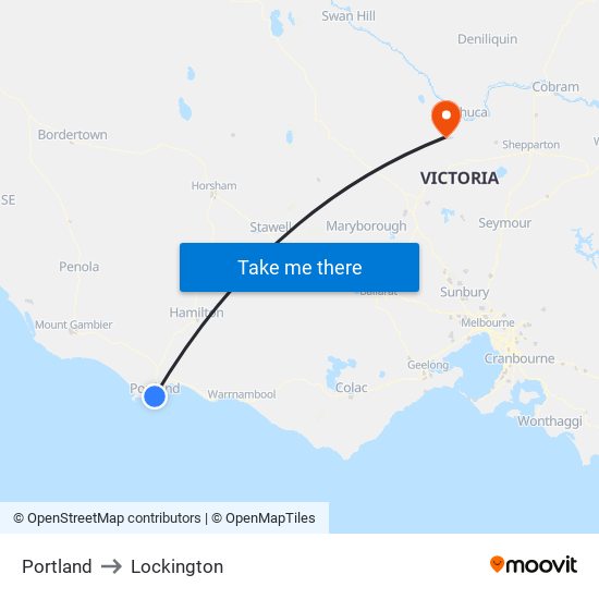 Portland to Lockington map