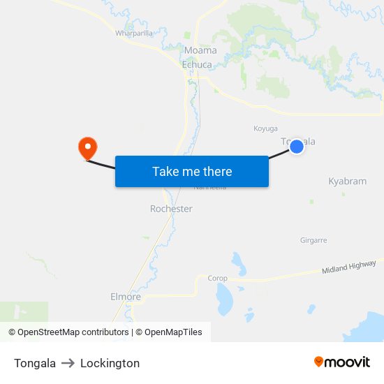 Tongala to Lockington map