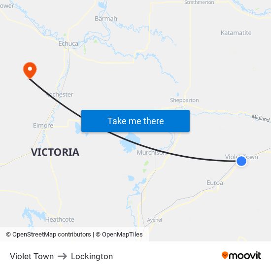 Violet Town to Lockington map