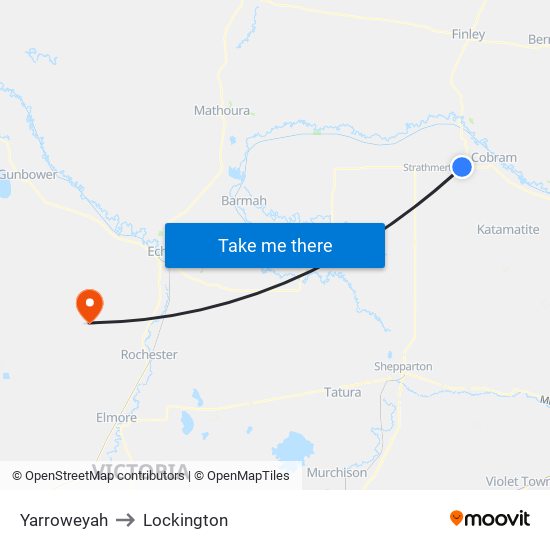 Yarroweyah to Lockington map