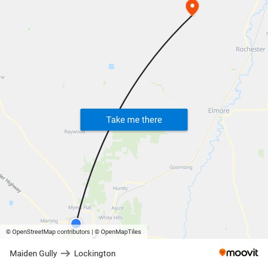 Maiden Gully to Lockington map