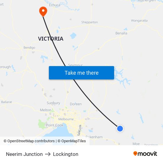 Neerim Junction to Lockington map