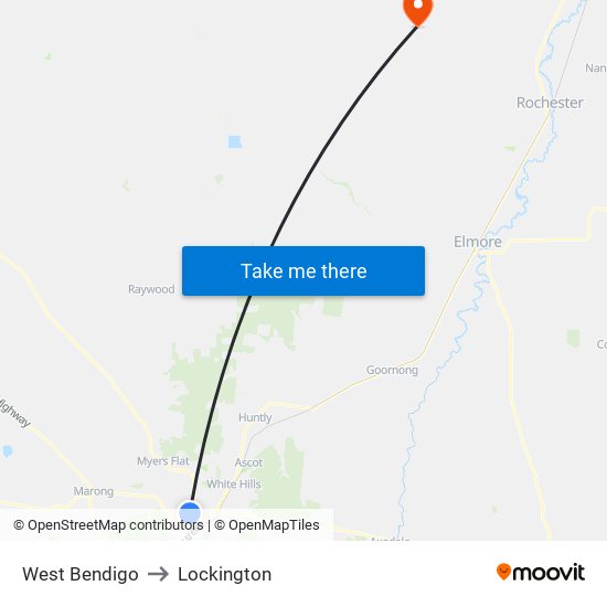 West Bendigo to Lockington map