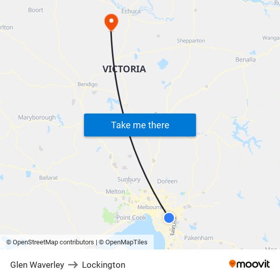 Glen Waverley to Lockington map