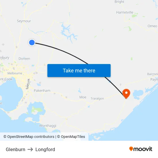 Glenburn to Longford map