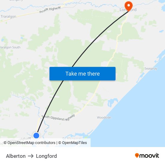 Alberton to Longford map