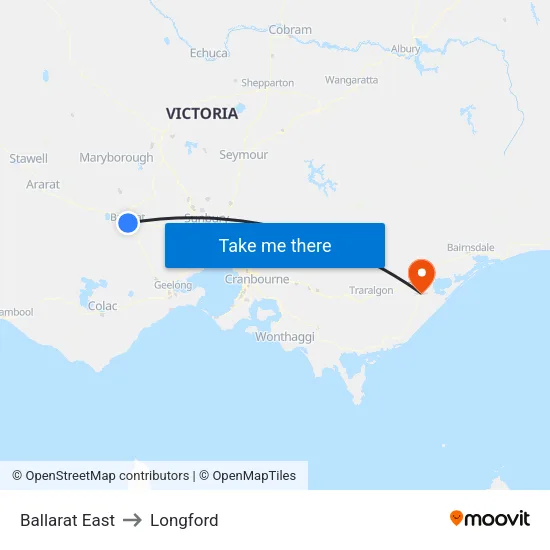 Ballarat East to Longford map