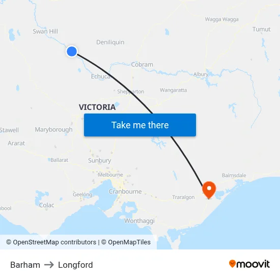 Barham to Longford map