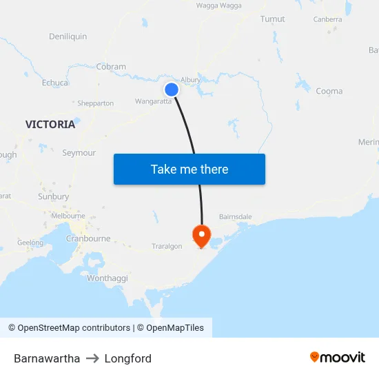 Barnawartha to Longford map