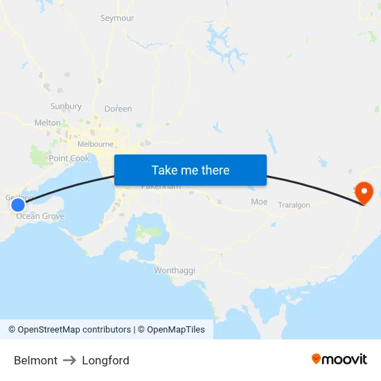 Belmont to Longford map