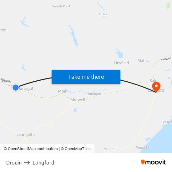 Drouin to Longford map