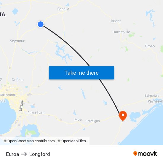 Euroa to Longford map