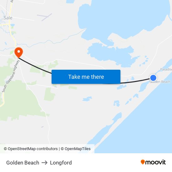 Golden Beach to Longford map