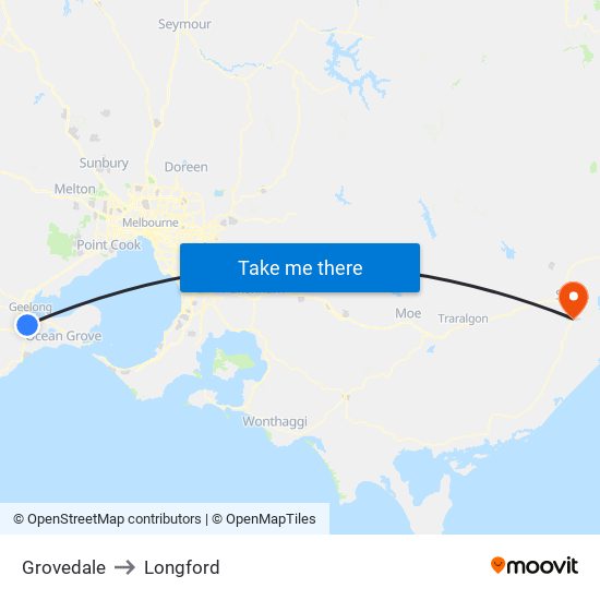 Grovedale to Longford map